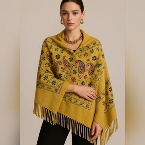 Fashion Embroidered large Paisley Wool /viscose Rugs Shawl Scarf Size 72''x28''